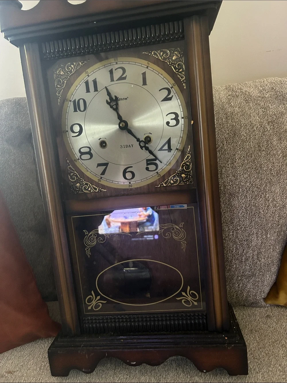 Vintage-Style Wooden Wall Clock in Brown and Black “As Is”